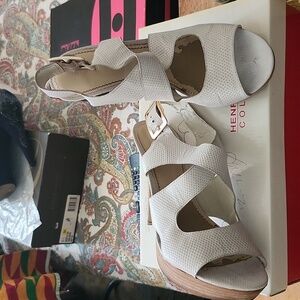 Nine West White Wood Platform Sandals 10M